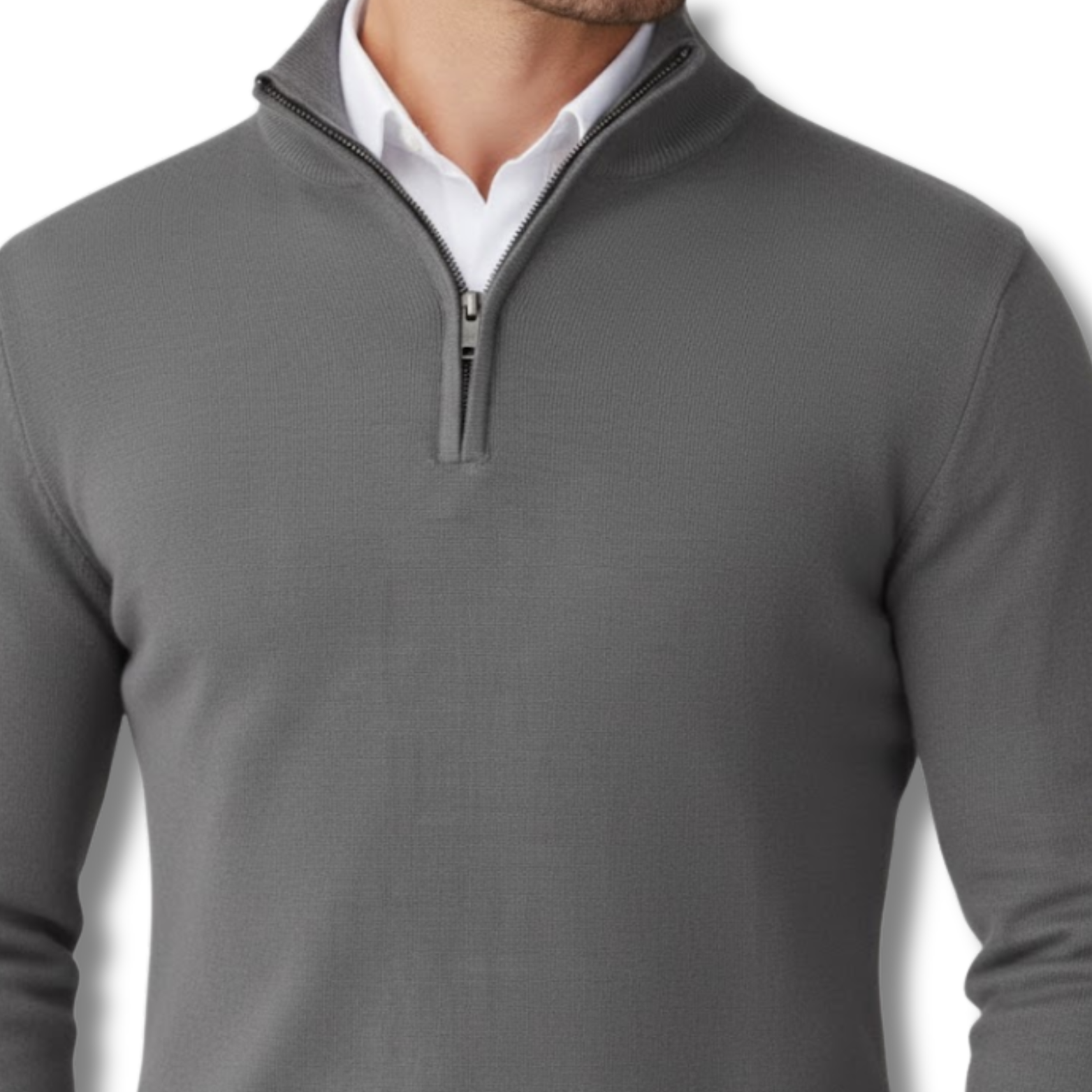 Pull-Over à Quart de Zip pour Homme Col Montant Slim en Maille