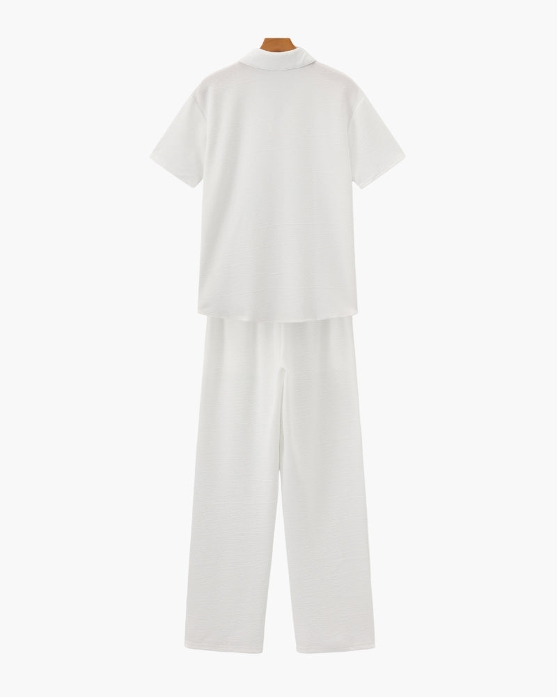 Ensemble de Détente en Coton pour Homme avec Chemise à Revers et Pantalon Large
