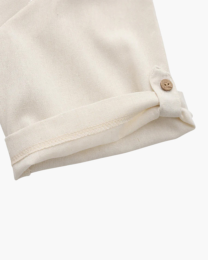 Polo en Lin à Manches Courtes avec Poche Poitrine et Col Classique pour Homme