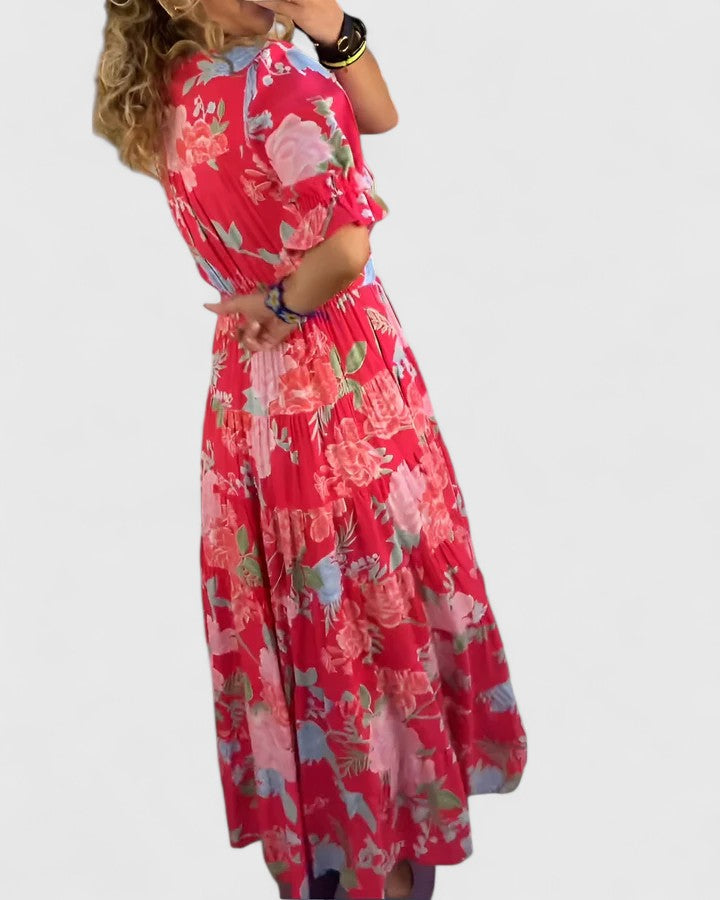 Vestido largo para mujer - escote en V con bolsillos verano