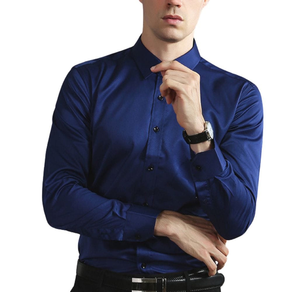 Camicia elegante da uomo anti-piega a maniche lunghe con taglio aderente e tessuto elasticizzato