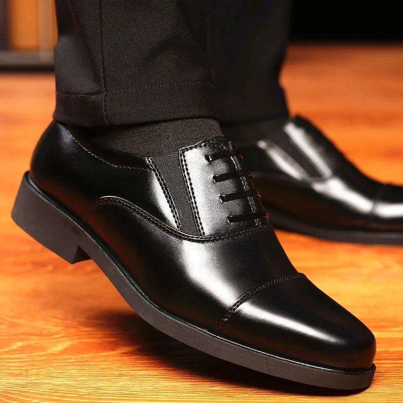 Men's Leather Office Shoes Round Toe Non-Slip Sole Breathable Waterproof