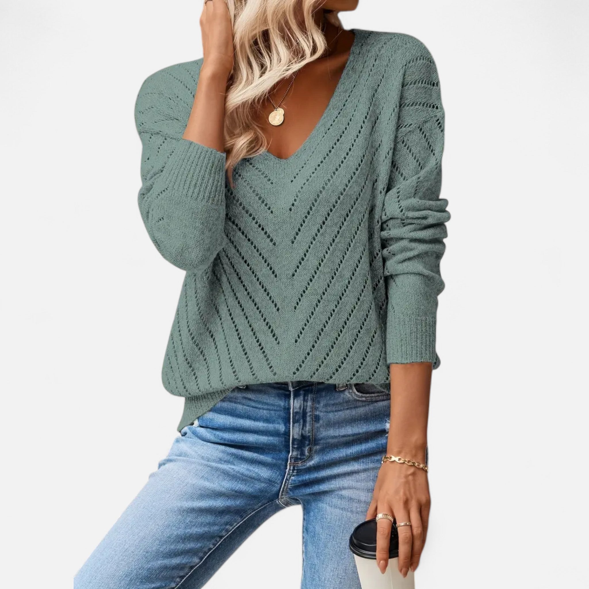 Velclairemode.com | Women's V-neck knitted sweater