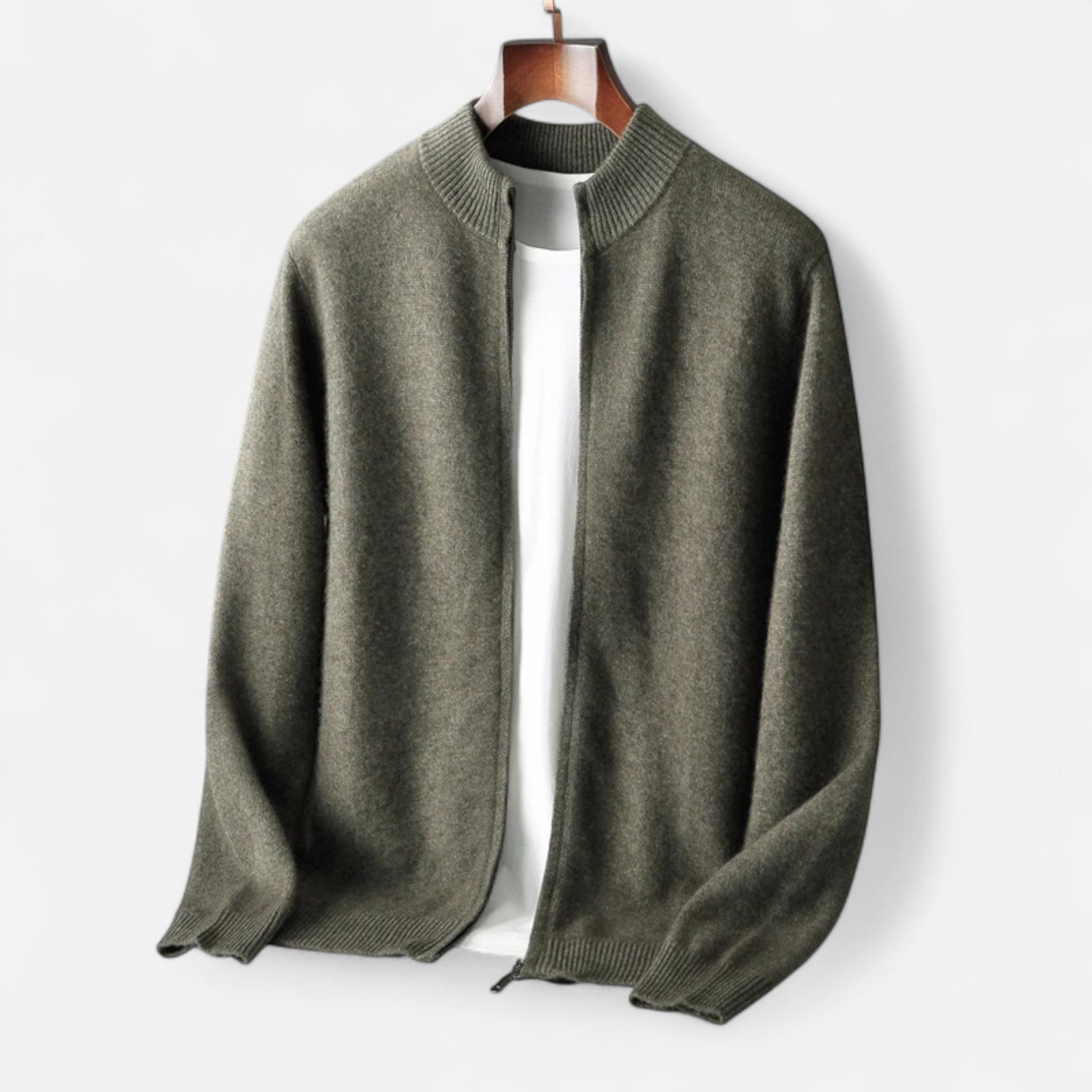 Velclairemode | Men's Merino Wool Cashmere Zip Cardigan