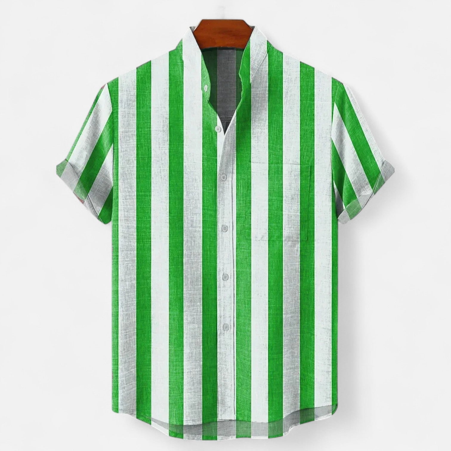 Velclairemode| Men's Striped Linen Shirt - Short Sleeve, Summer Casual Elegance