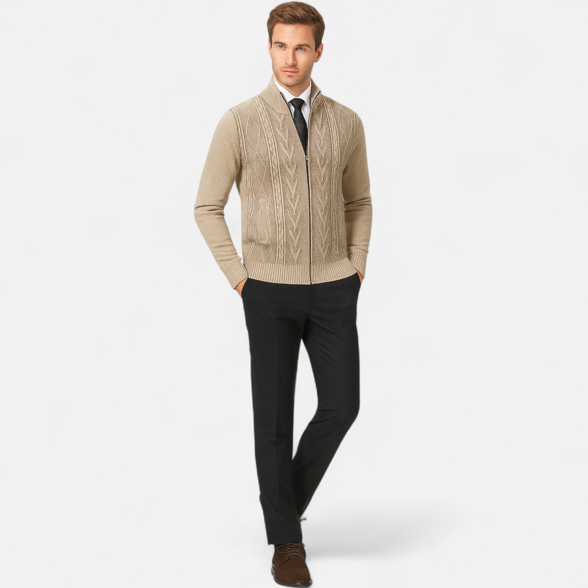 Velclairemode.com | Men's Padded Cashmere Sweater Jacket – Soft Warmth, Winter Elegance