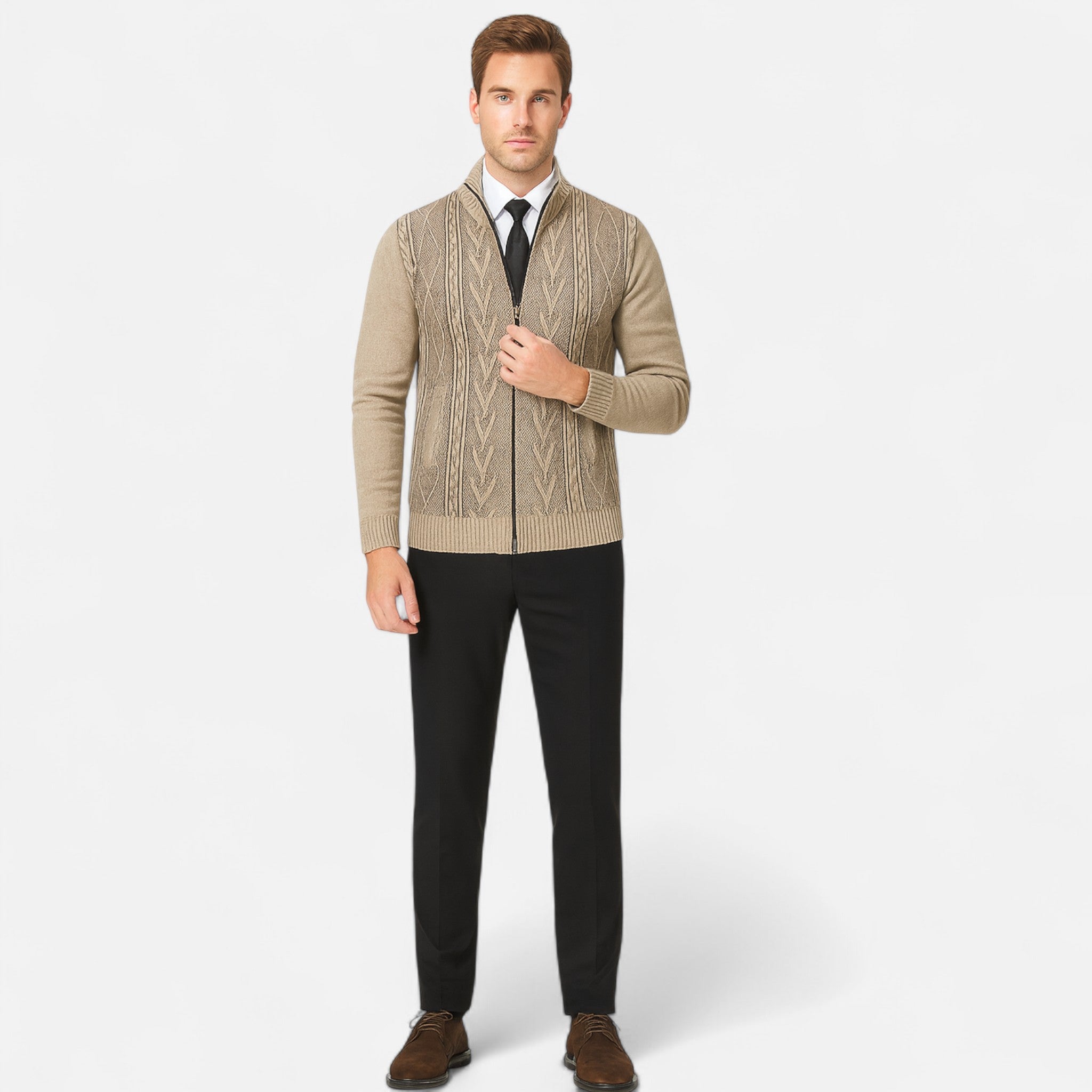 Velclairemode.com | Men's Padded Cashmere Sweater Jacket – Soft Warmth, Winter Elegance