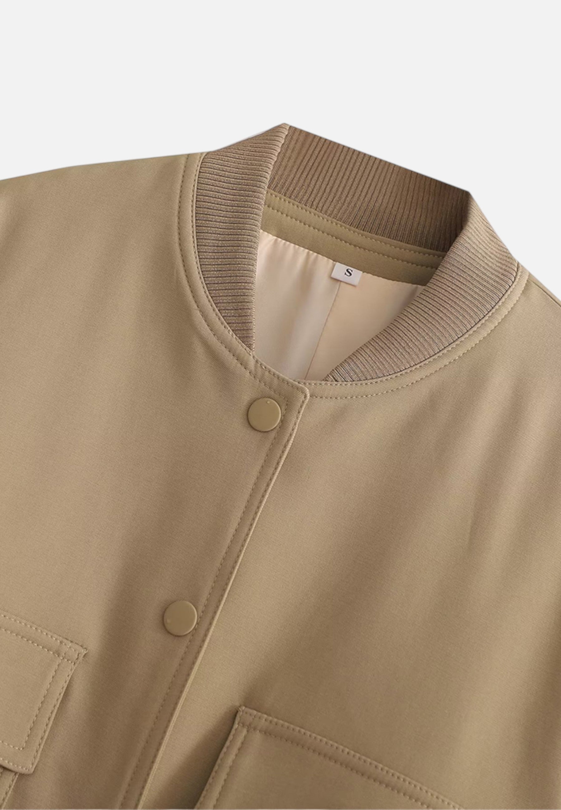 Blouson Bomber Court à Encolure en V et Fermeture à Boutonnage Simple pour Femme