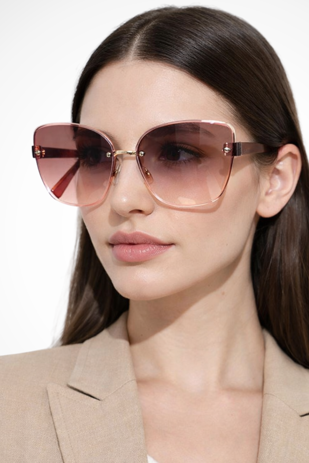 Oversized Cat Eye Sunglasses with Lightweight Metal Temples