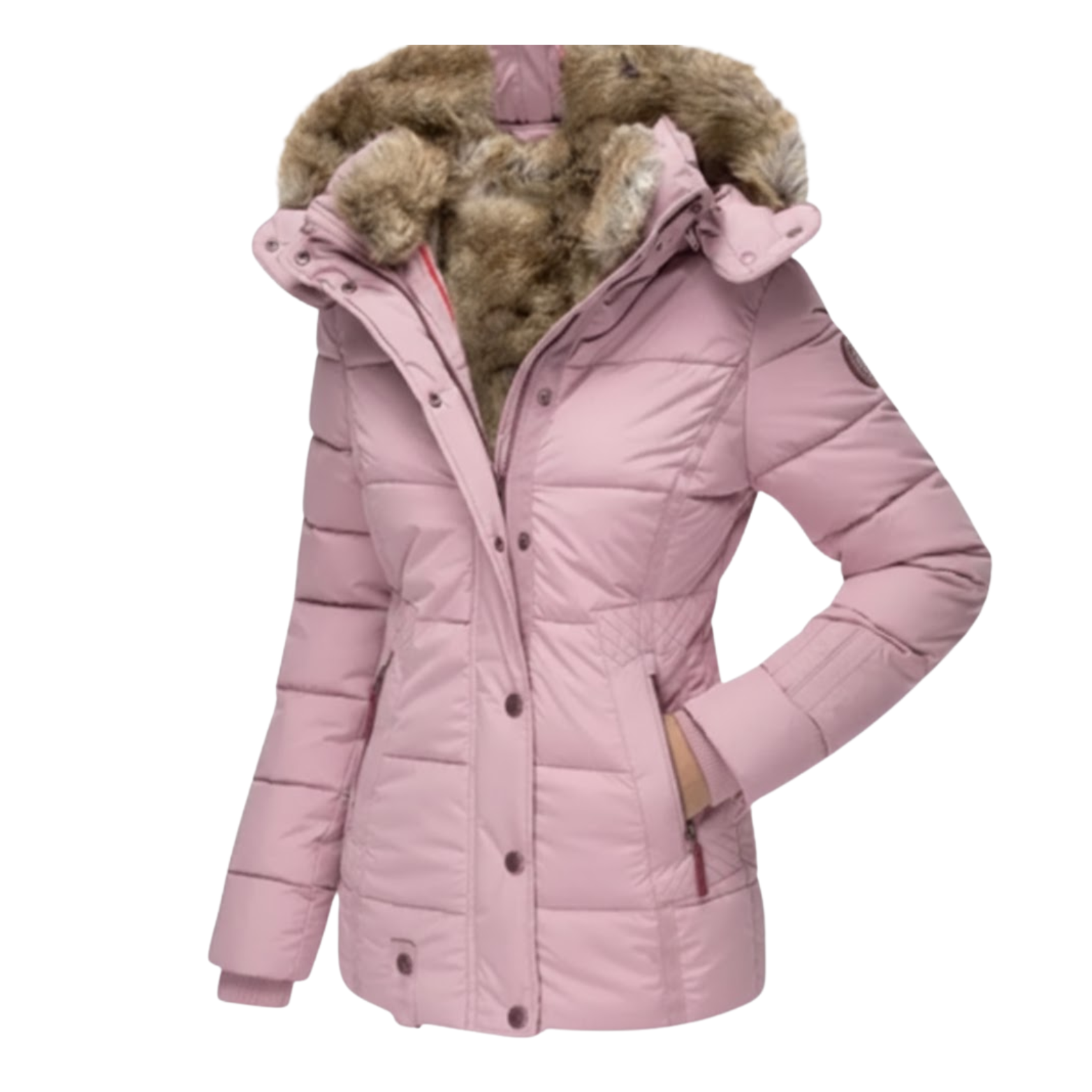 Veste en Coton Chaude Femme Coupe Slim Capuche Col en Fourrure Hiver