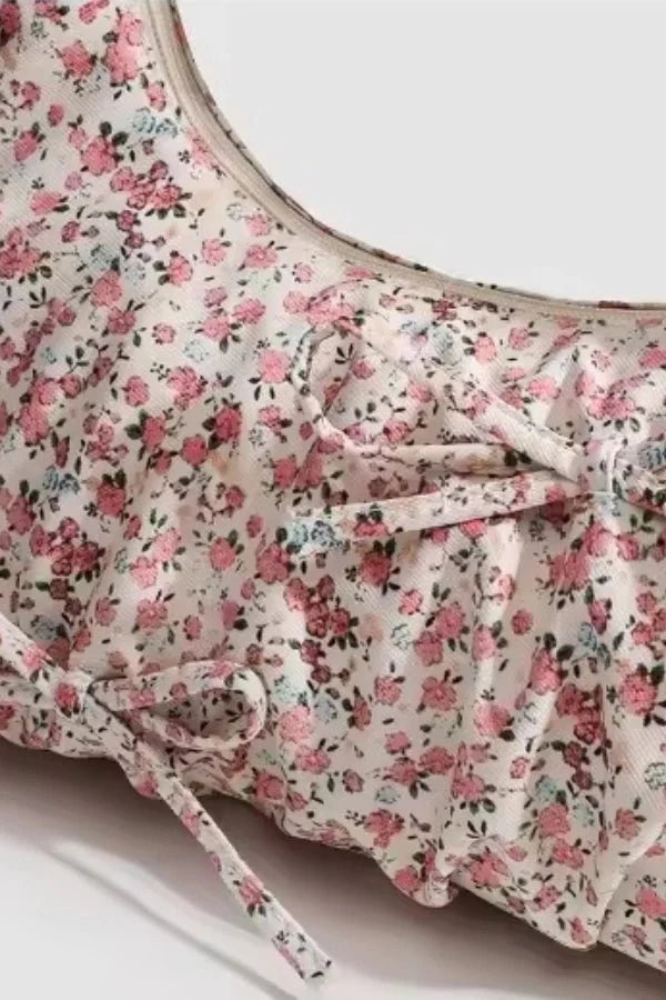 Sac à Main en Toile à Imprimé Floral avec Bandoulière Plissée et Détail Nœud