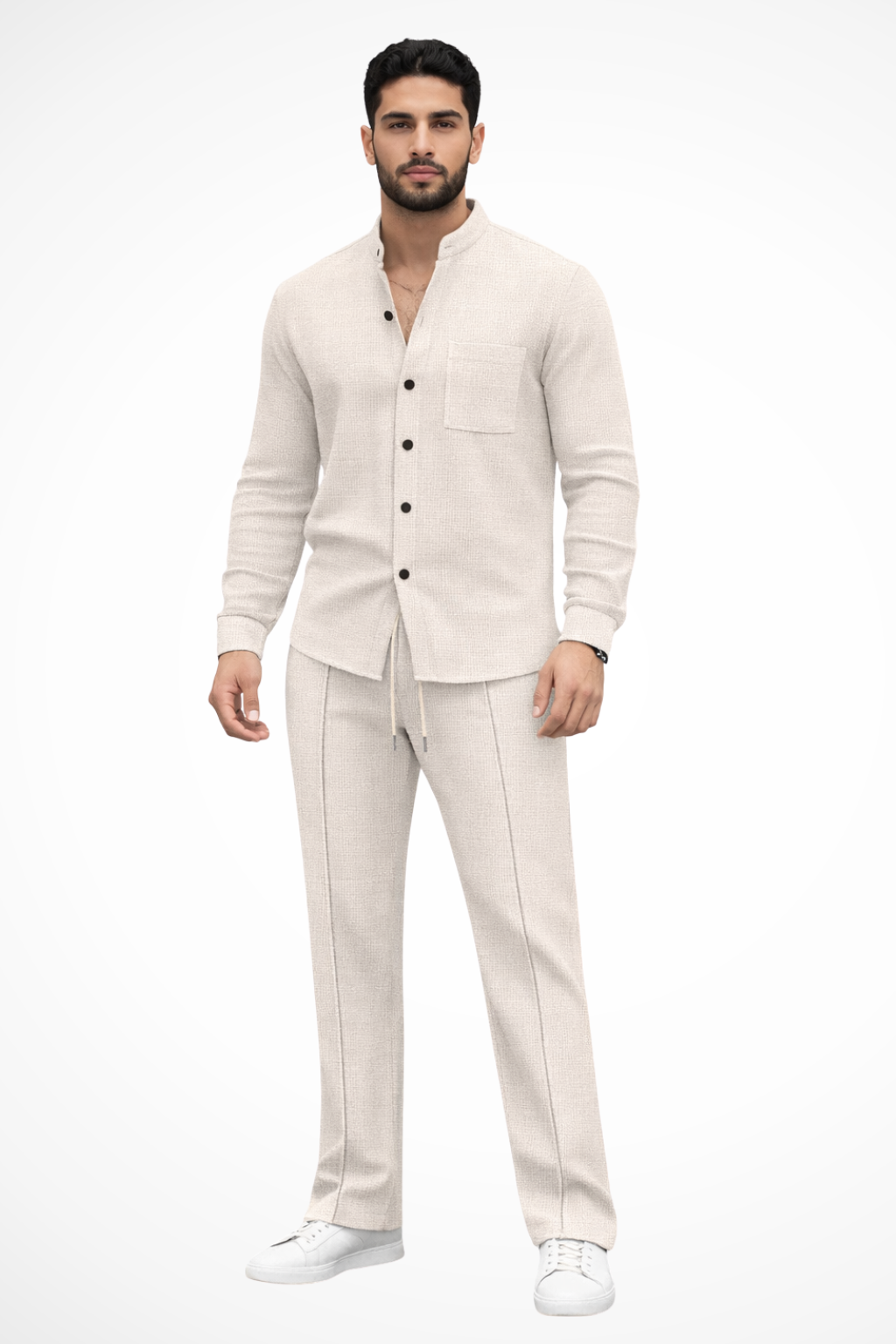 Ensemble 2 Pièces Homme avec Chemise à Col Officier et Pantalon à Cordon