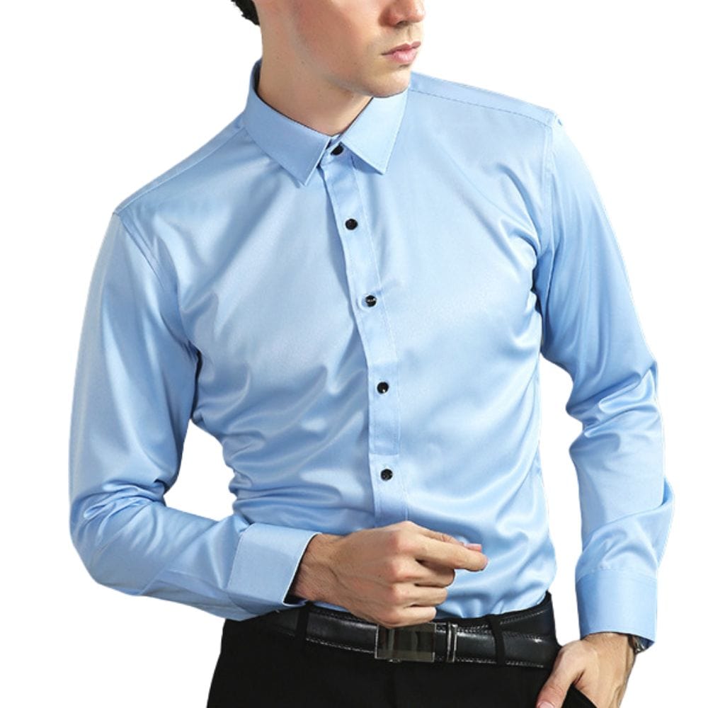 Camicia elegante da uomo anti-piega a maniche lunghe con taglio aderente e tessuto elasticizzato
