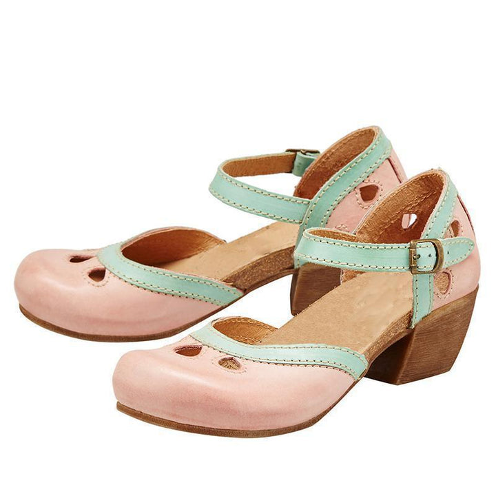 Sandale Închise cu Toc Mediu pentru Femei Pantofi Retro cu Barete Colorate