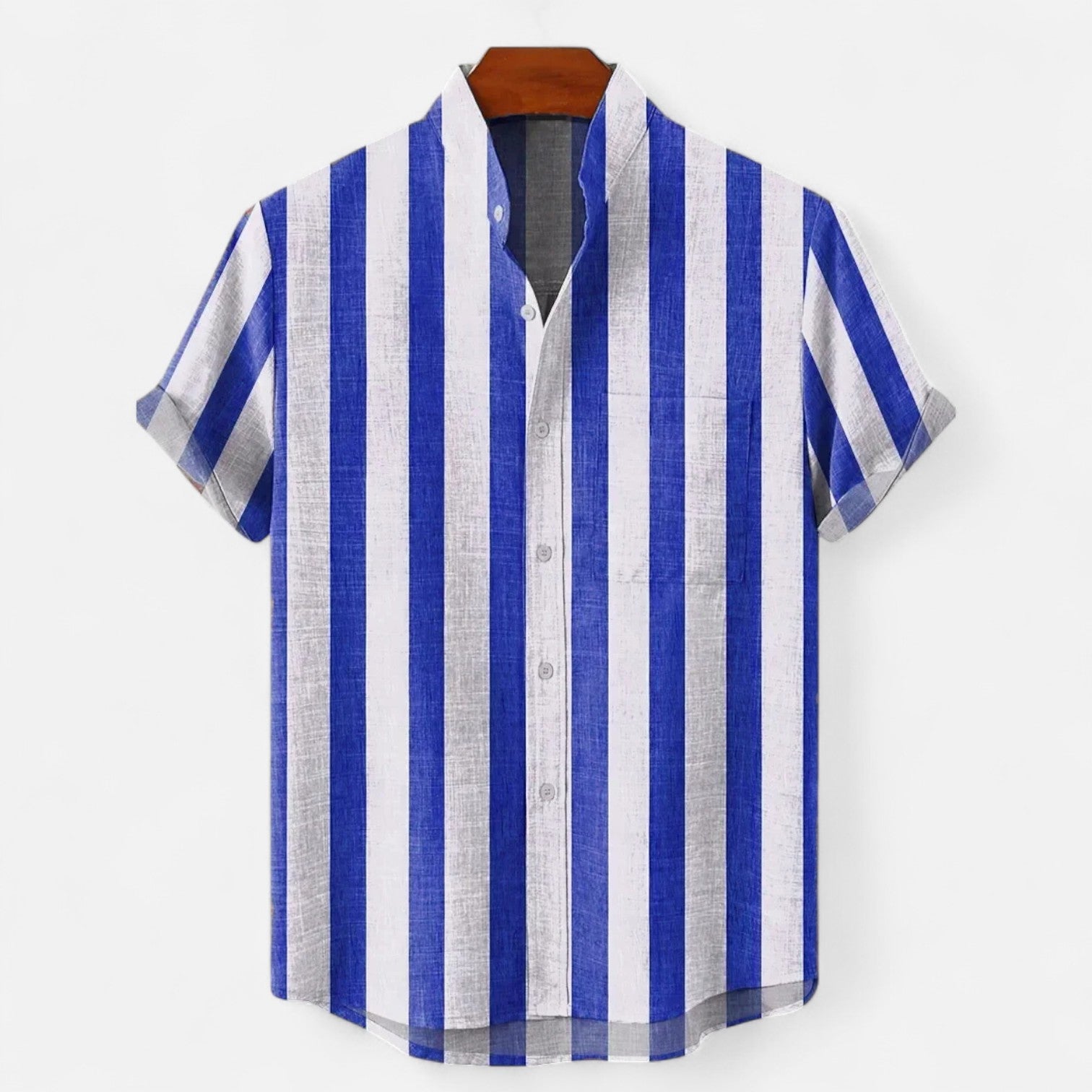 Velclairemode| Men's Striped Linen Shirt - Short Sleeve, Summer Casual Elegance
