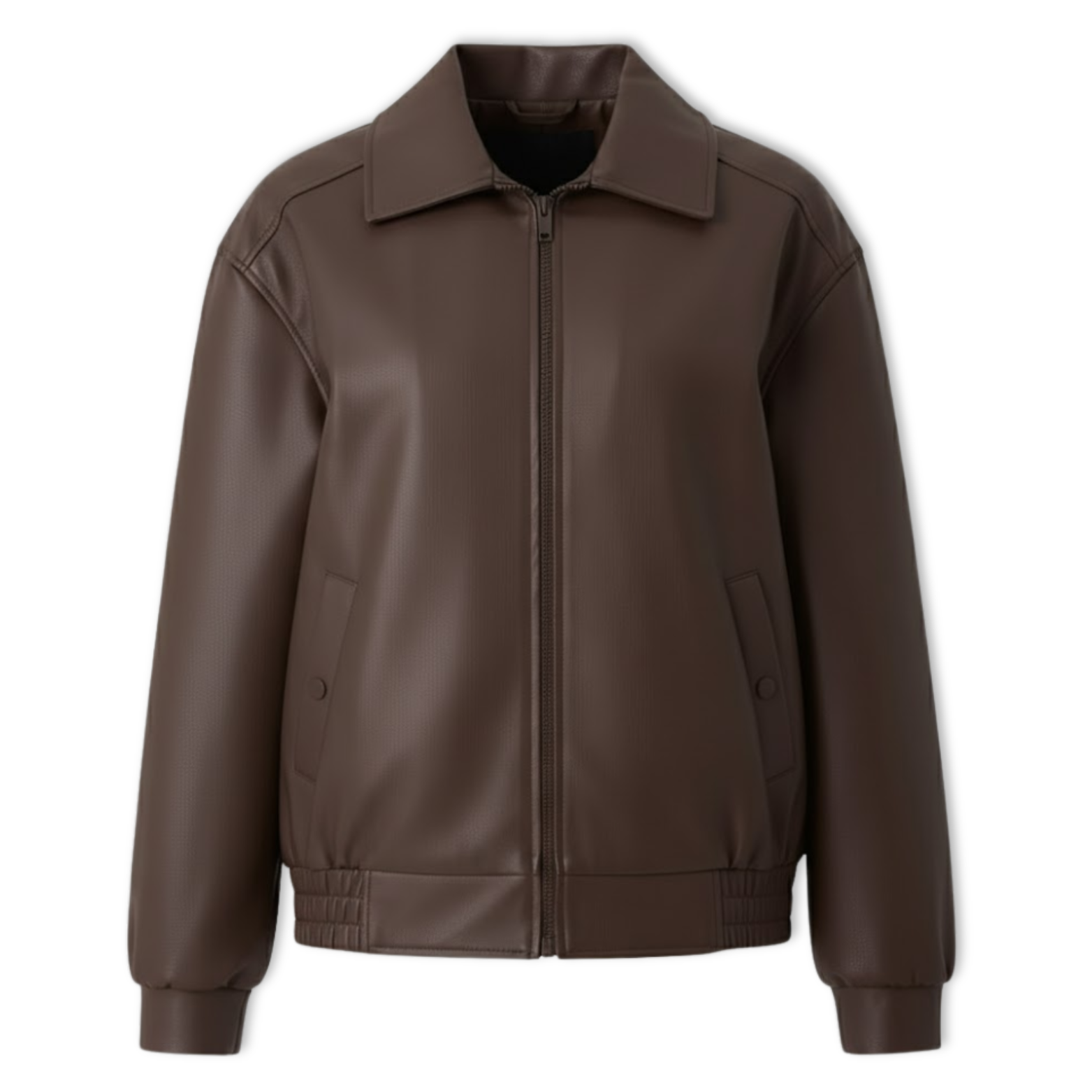 Veste en Cuir PU Femme Coupe Lâche Fermeture Éclair Manches Longues