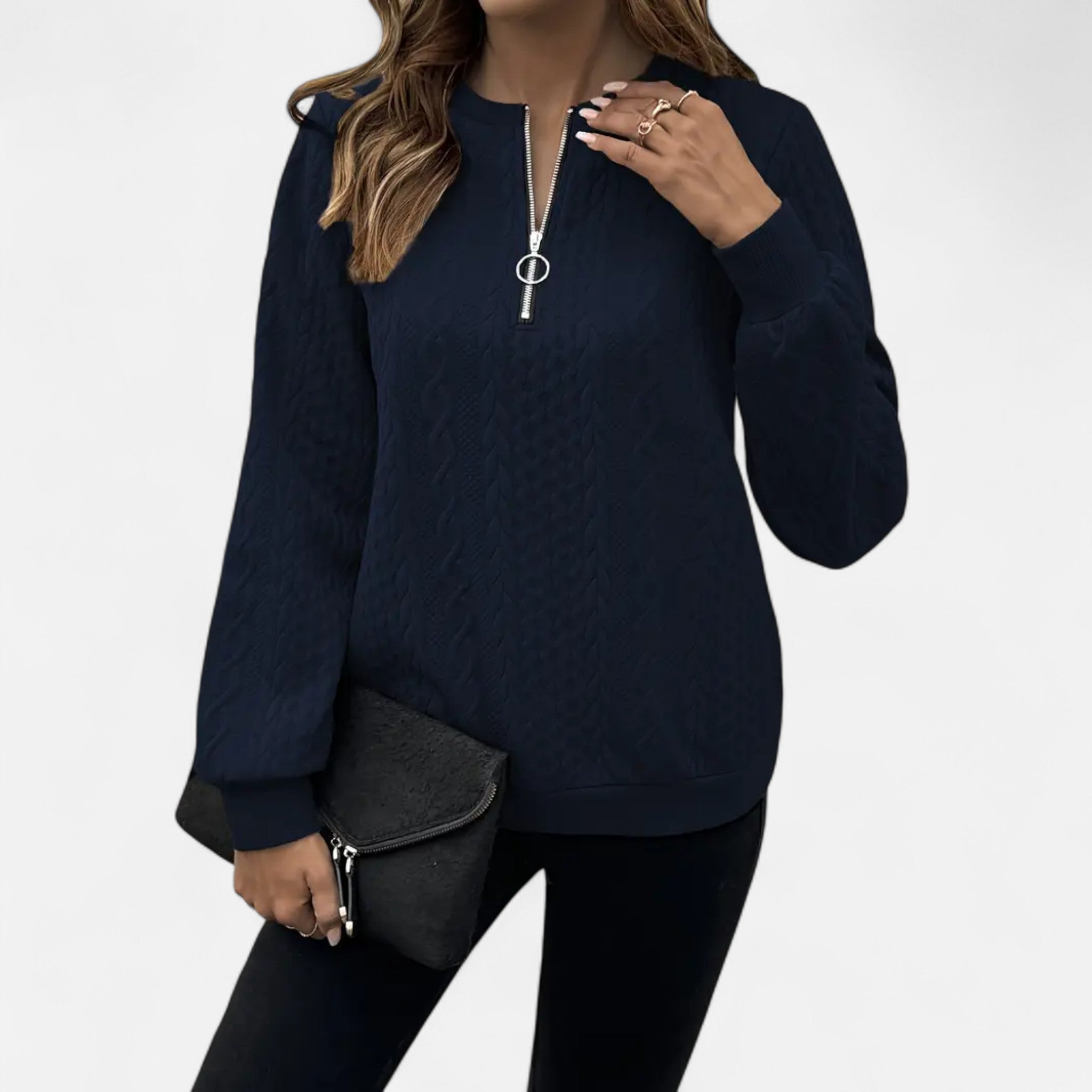 Velclairemode | Women's Textured Half-Zip Sweatshirt for Fall-Spring