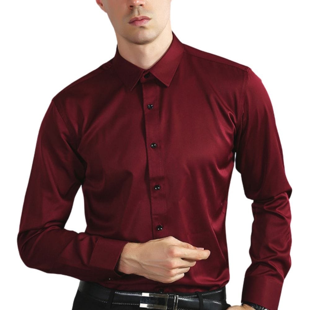 Camicia elegante da uomo anti-piega a maniche lunghe con taglio aderente e tessuto elasticizzato