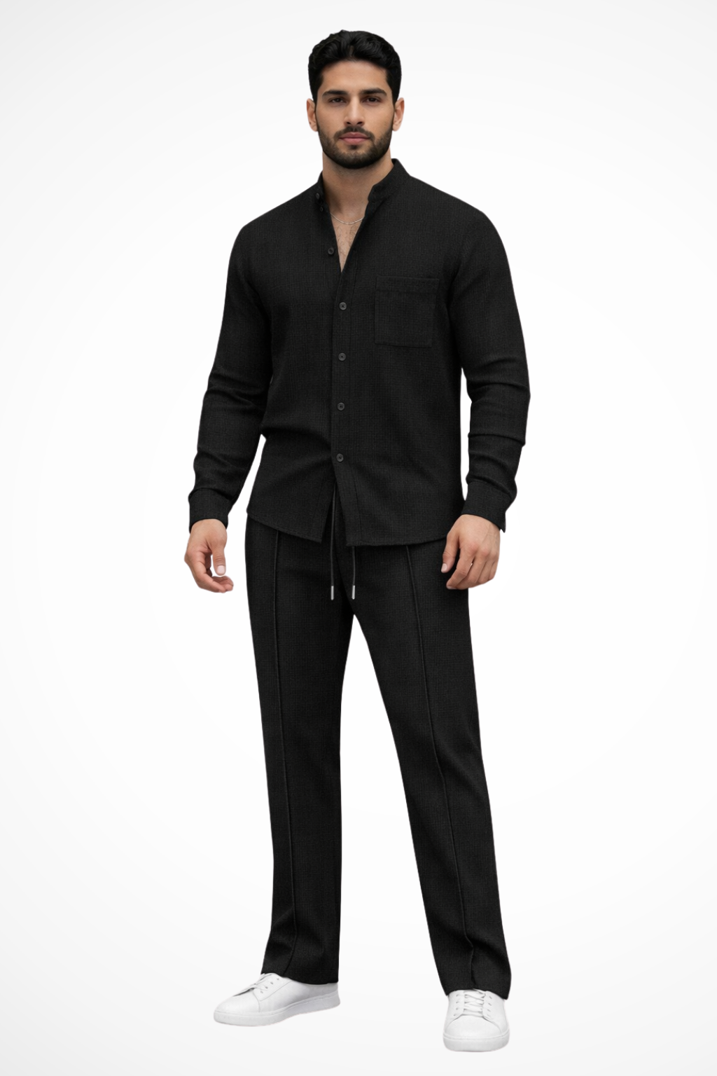 Ensemble 2 Pièces Homme avec Chemise à Col Officier et Pantalon à Cordon