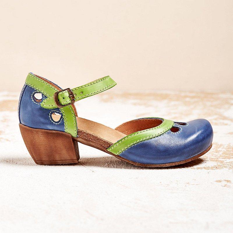 Sandale Închise cu Toc Mediu pentru Femei Pantofi Retro cu Barete Colorate