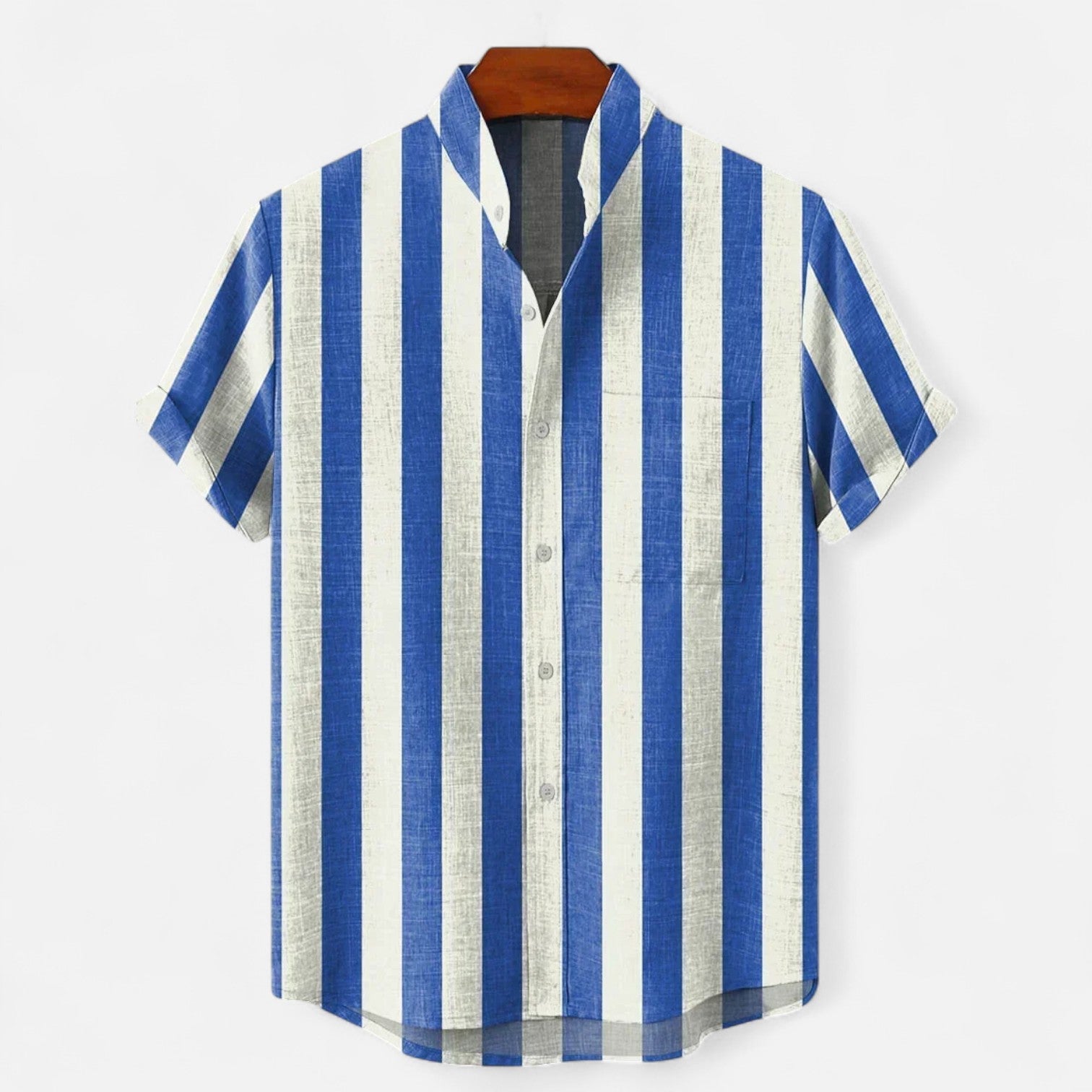 Velclairemode| Men's Striped Linen Shirt - Short Sleeve, Summer Casual Elegance