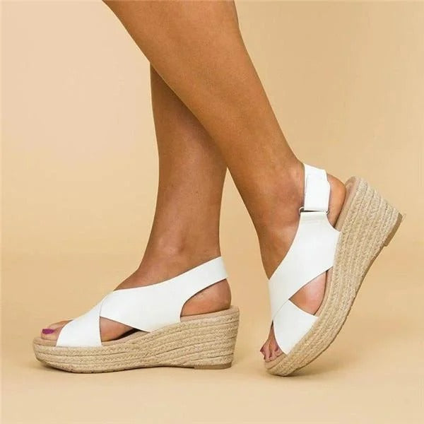 Wedge Espadrille Sandals with Crossed Straps and Jute Sole for Women
