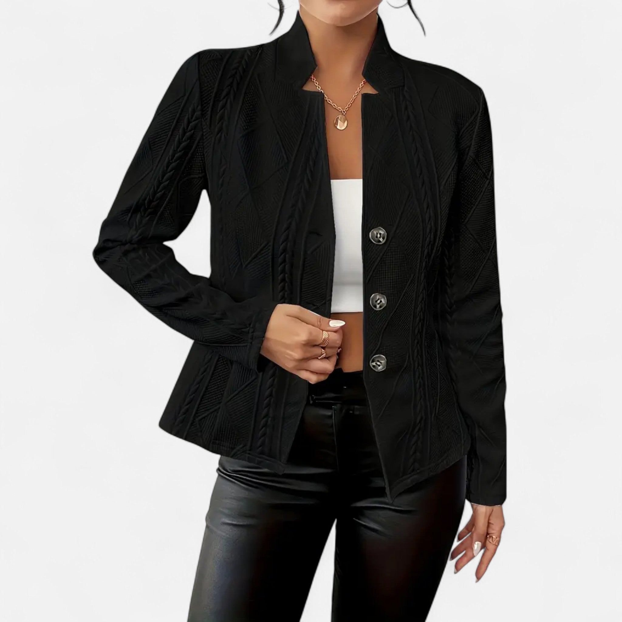 Velclairemode.com | Women's black blazer in textured fabric