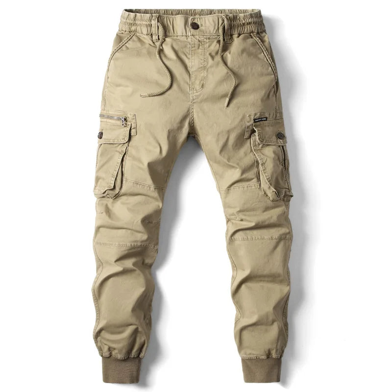 Jogger cargo da uomo per tutti i giorni, con cintura elastica, polsini a coste e vestibilità confortevole