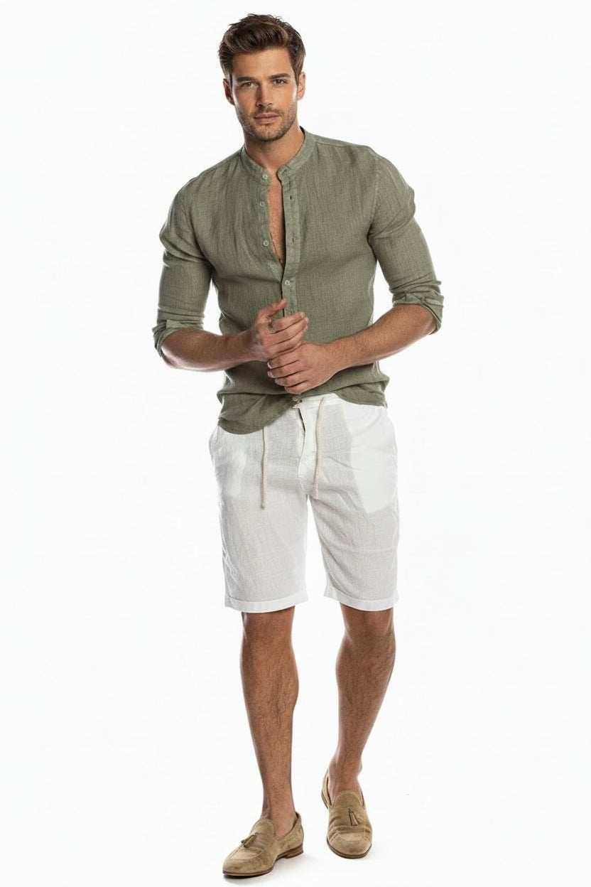 Men's Shirt with Mandarin Collar Linen