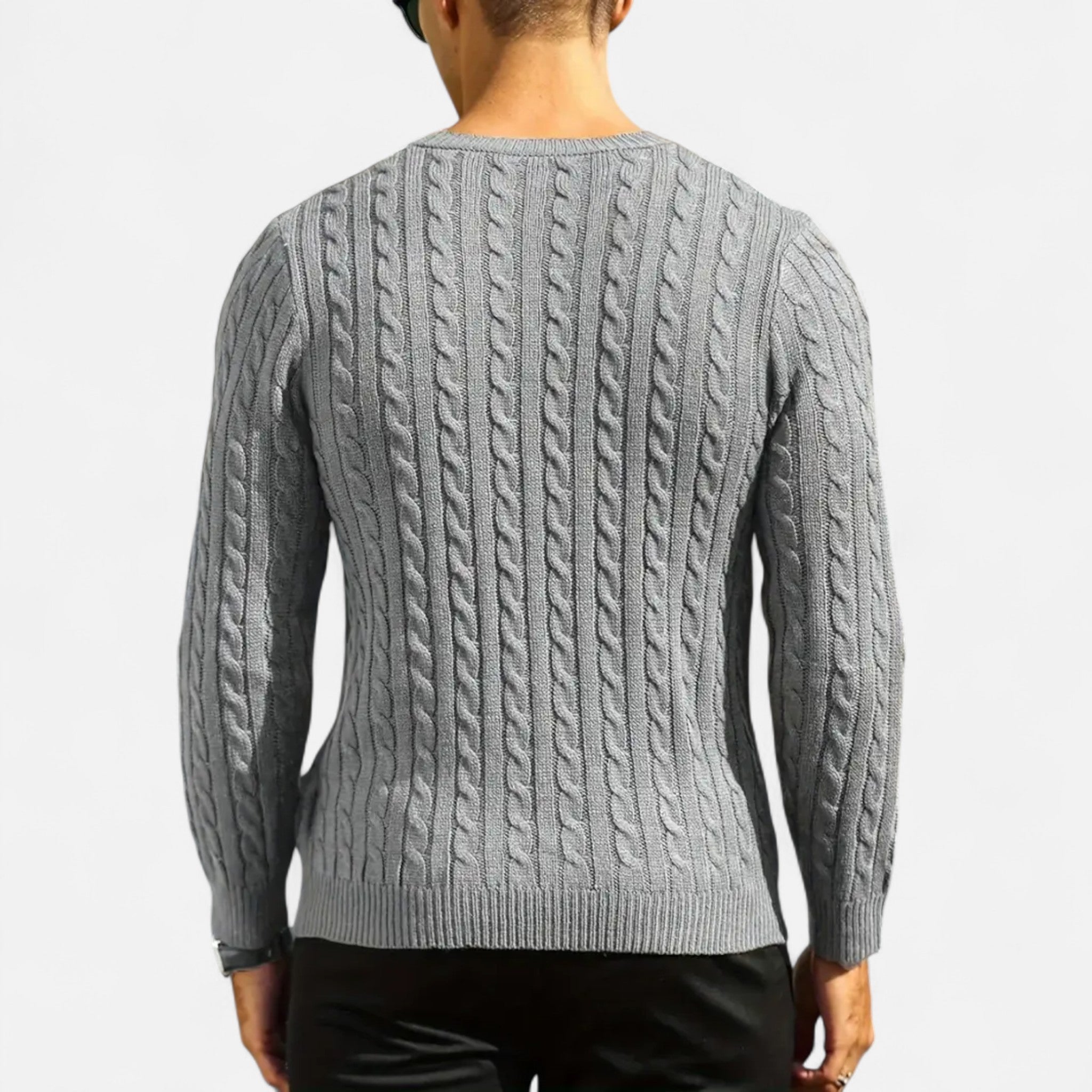 Velclairemode | Men's Cable Knit Crew Neck Sweater