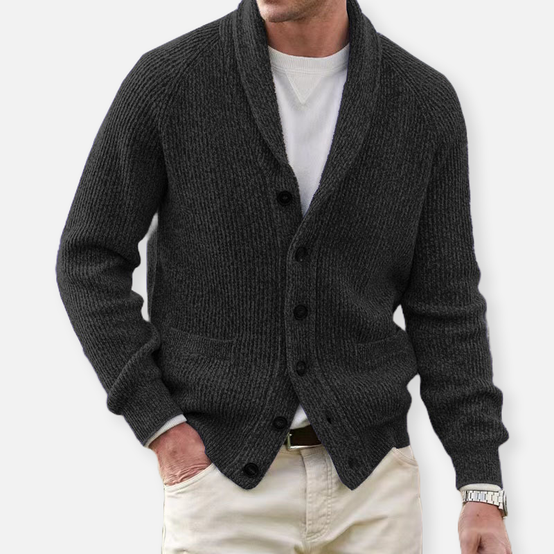 Cardigan da uomo quotidiano con collo sciallato, bottoni, maglia morbida e confortevole