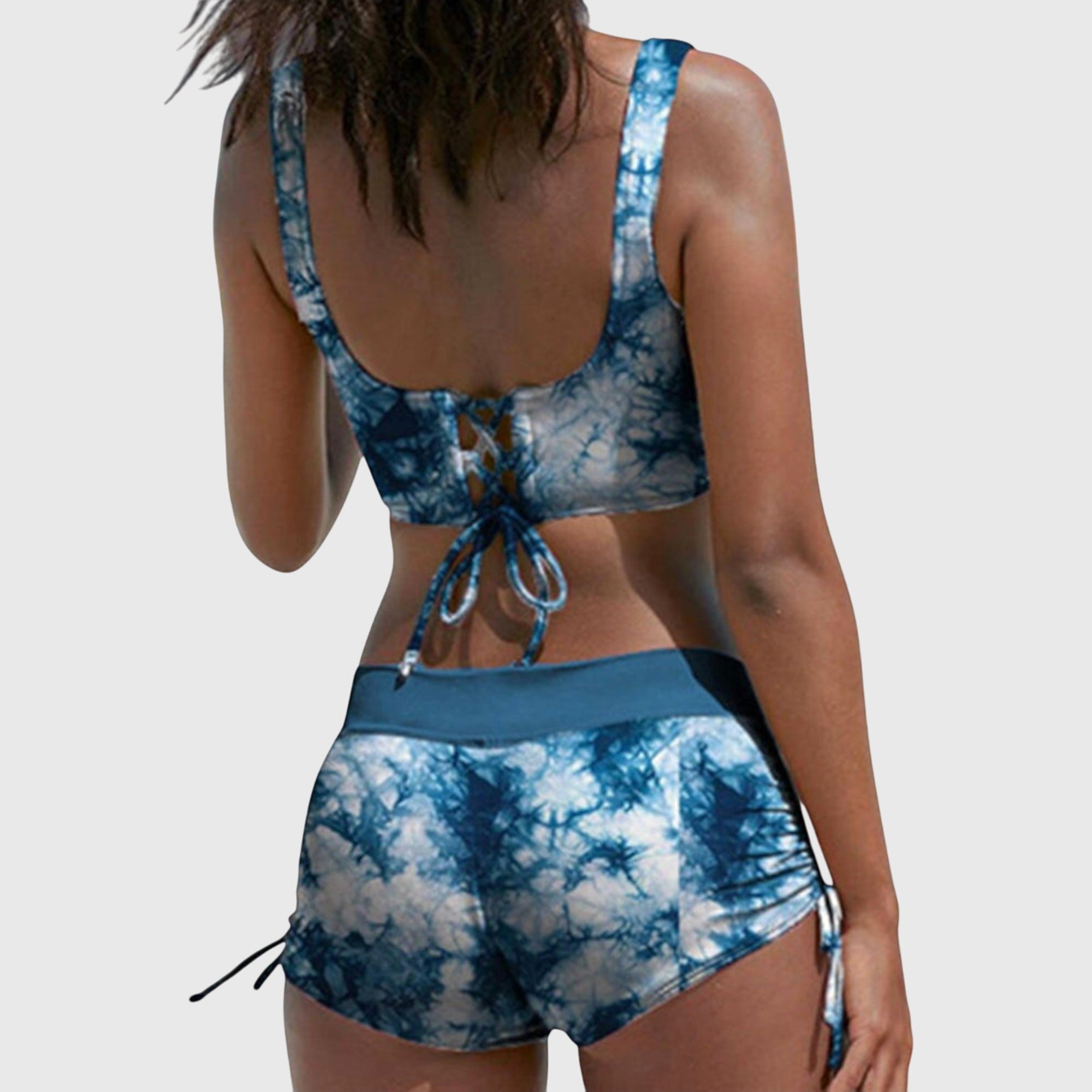 Maillot de Bain Deux Pièces Tankini avec Short et Col en V Imprimé