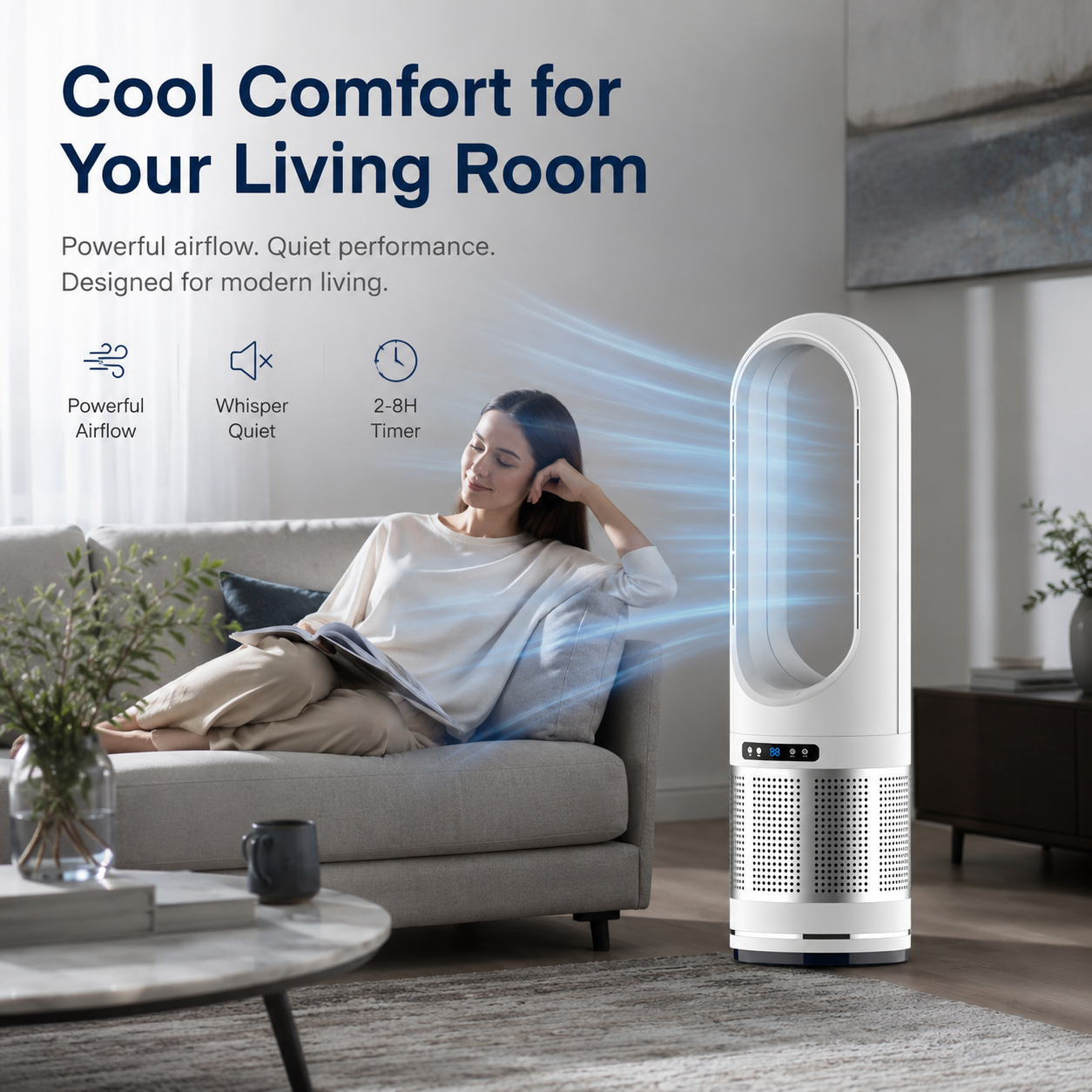 Ventilatore a colonna senza pale con telecomando