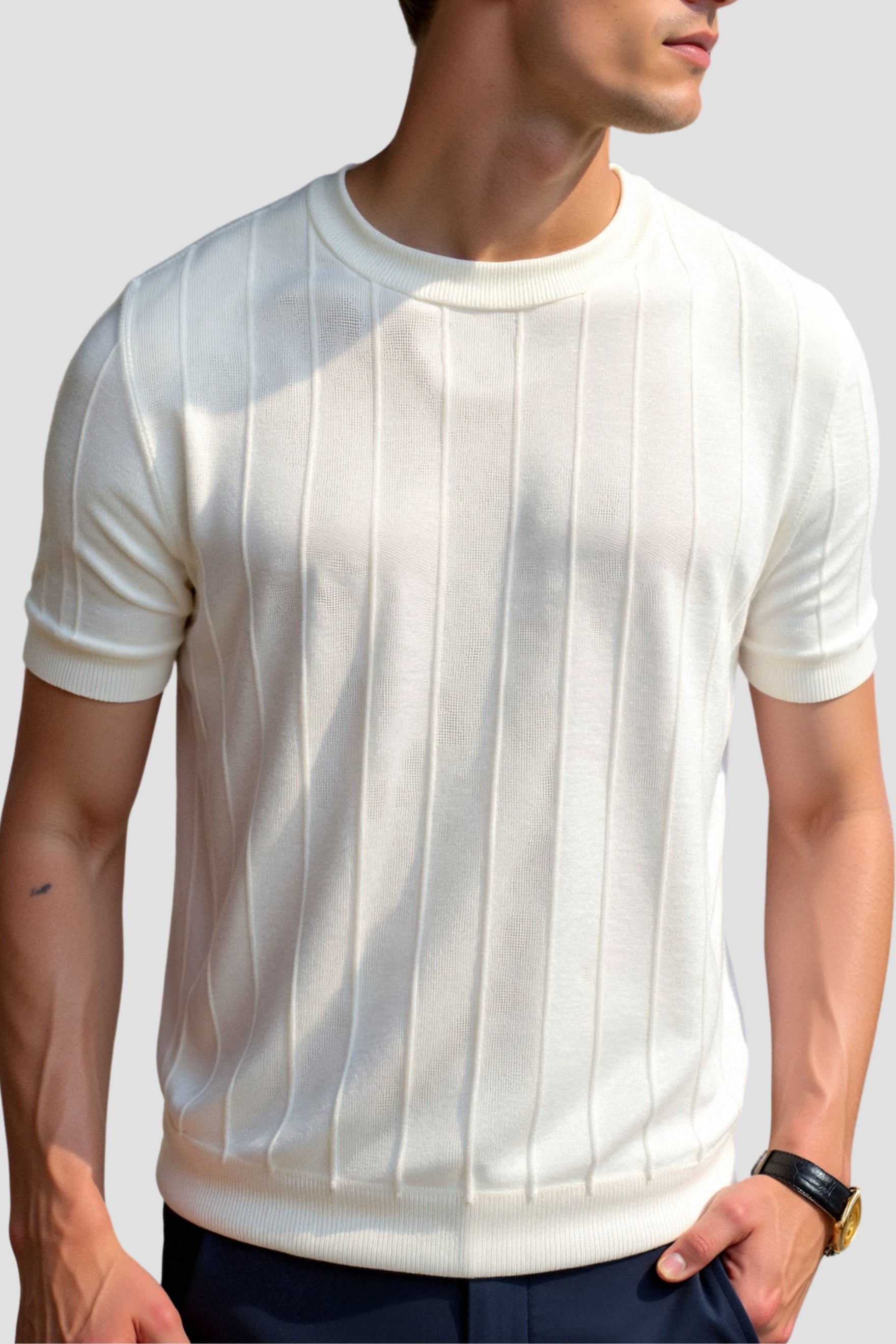 Camiseta de Malha com Gola Redonda e Mangas Curtas para Homem Corte Clássico