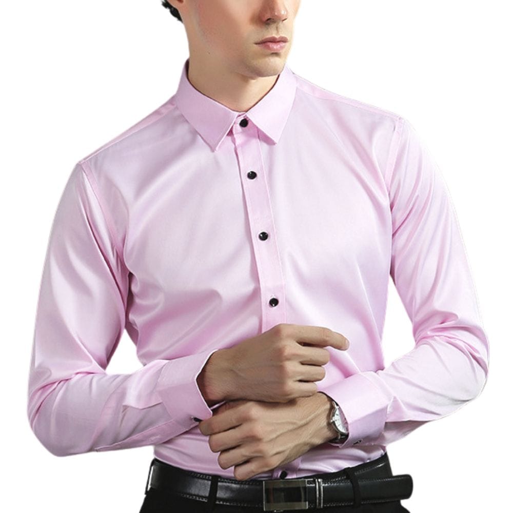 Camicia elegante da uomo anti-piega a maniche lunghe con taglio aderente e tessuto elasticizzato