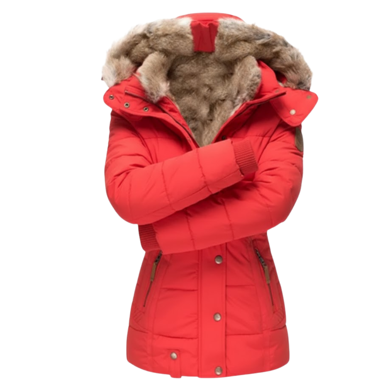 Veste en Coton Chaude Femme Coupe Slim Capuche Col en Fourrure Hiver