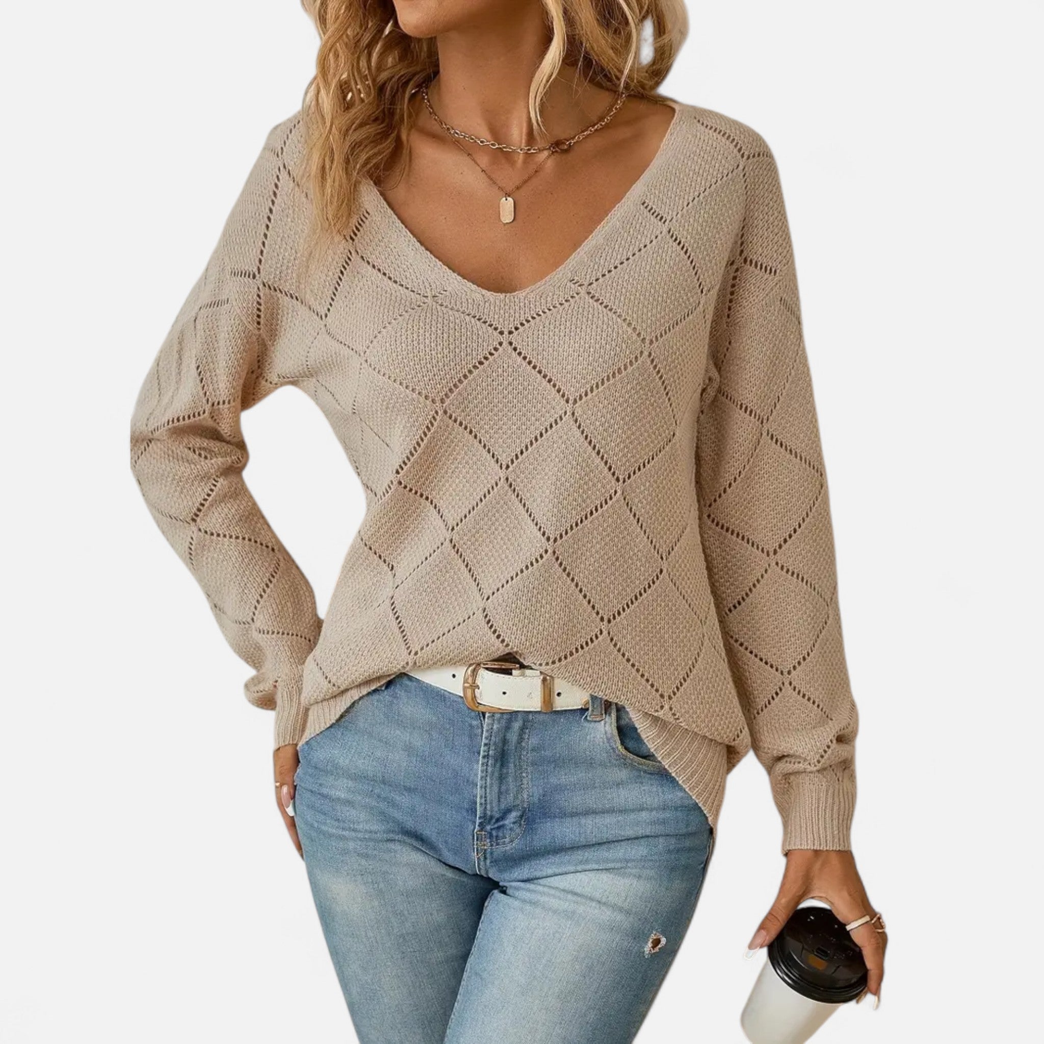 Velclairemode | Women's Loose V-Neck Sweater Fall-Winter