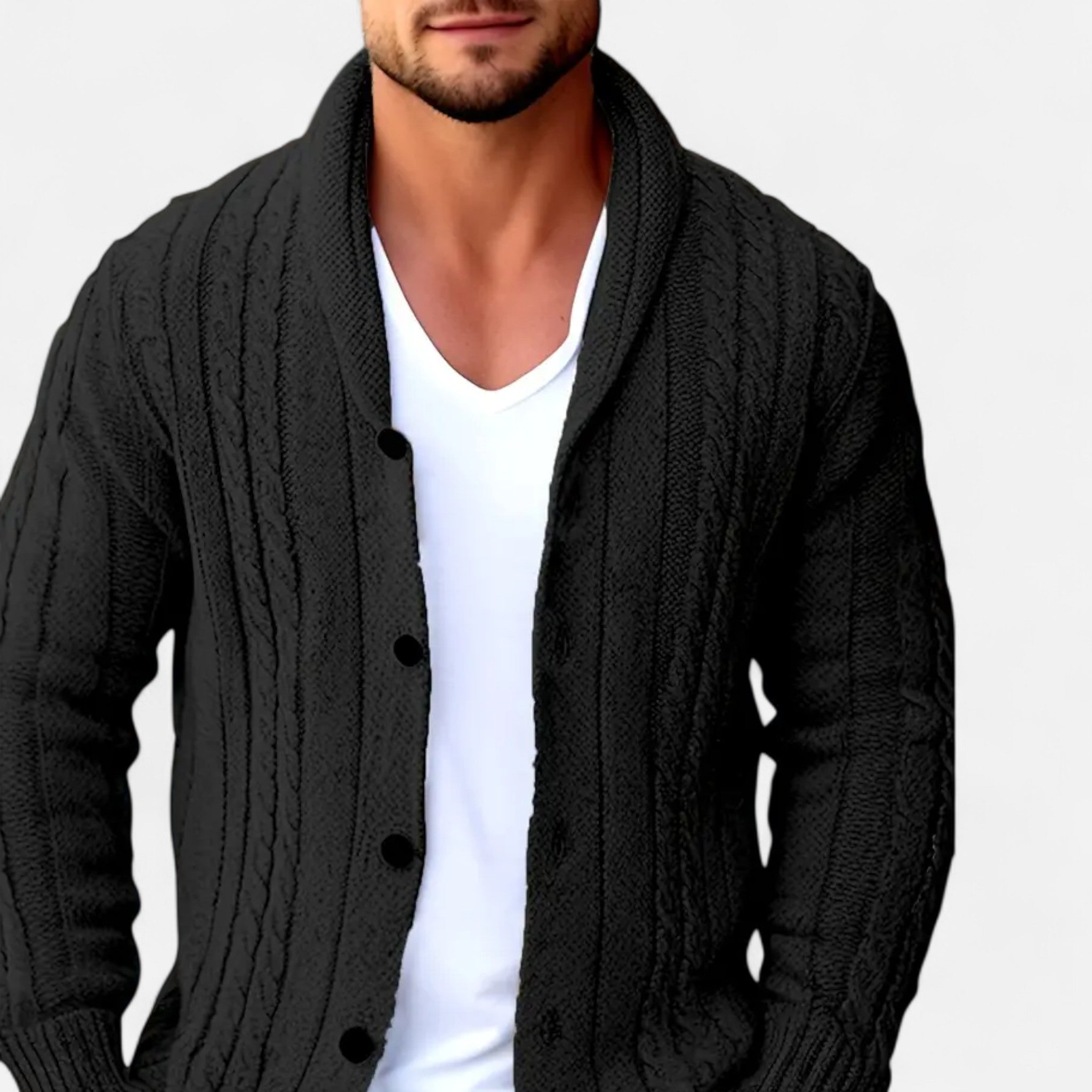 Velclairemode | Men's Cable Knit Cardigan Winter Elegance