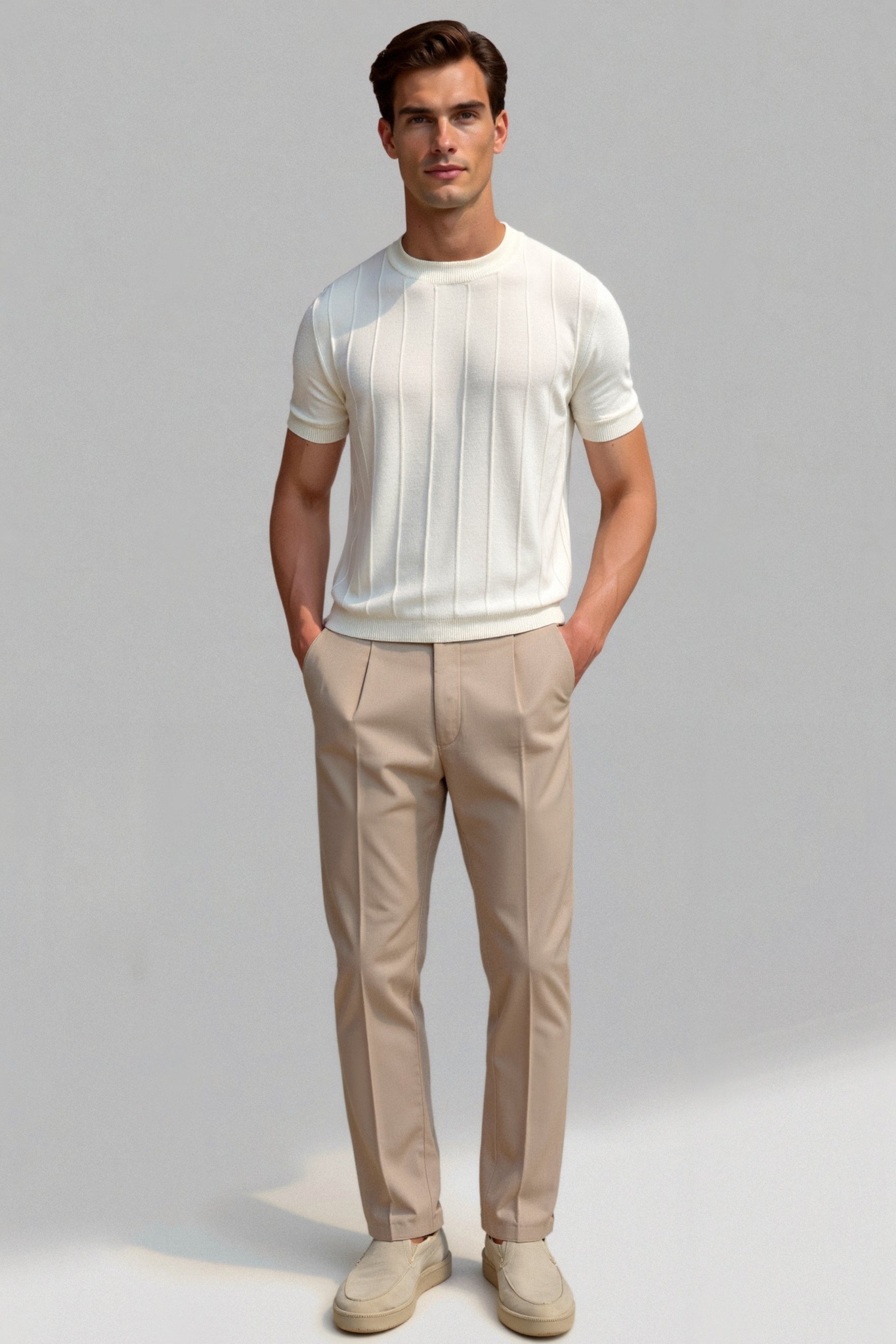 Camiseta de Malha com Gola Redonda e Mangas Curtas para Homem Corte Clássico