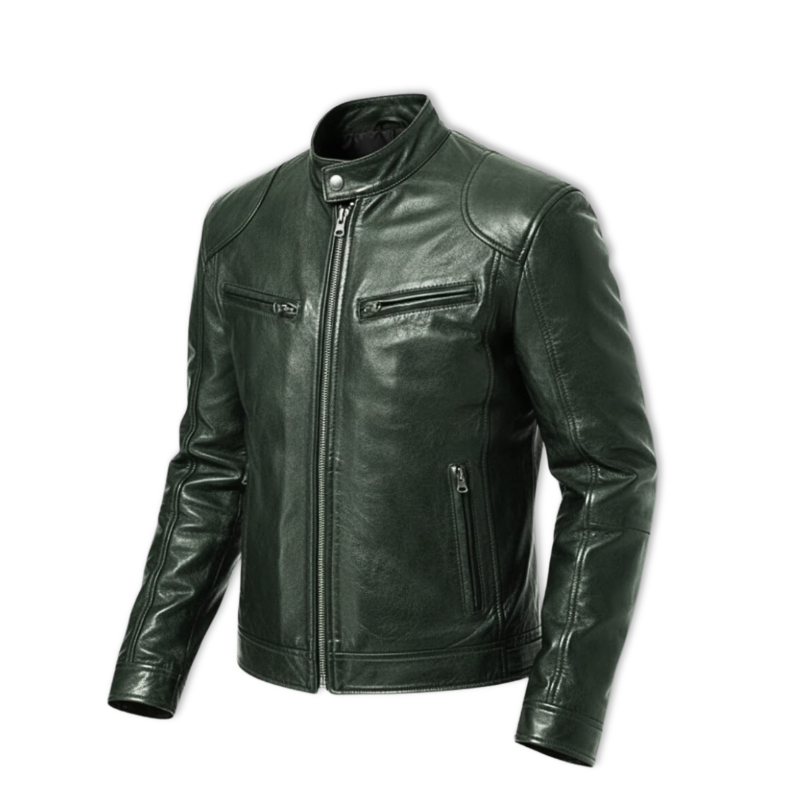Veste en cuir PU pour homme à fermeture éclair, coupe slim, col, vêtement d’extérieur