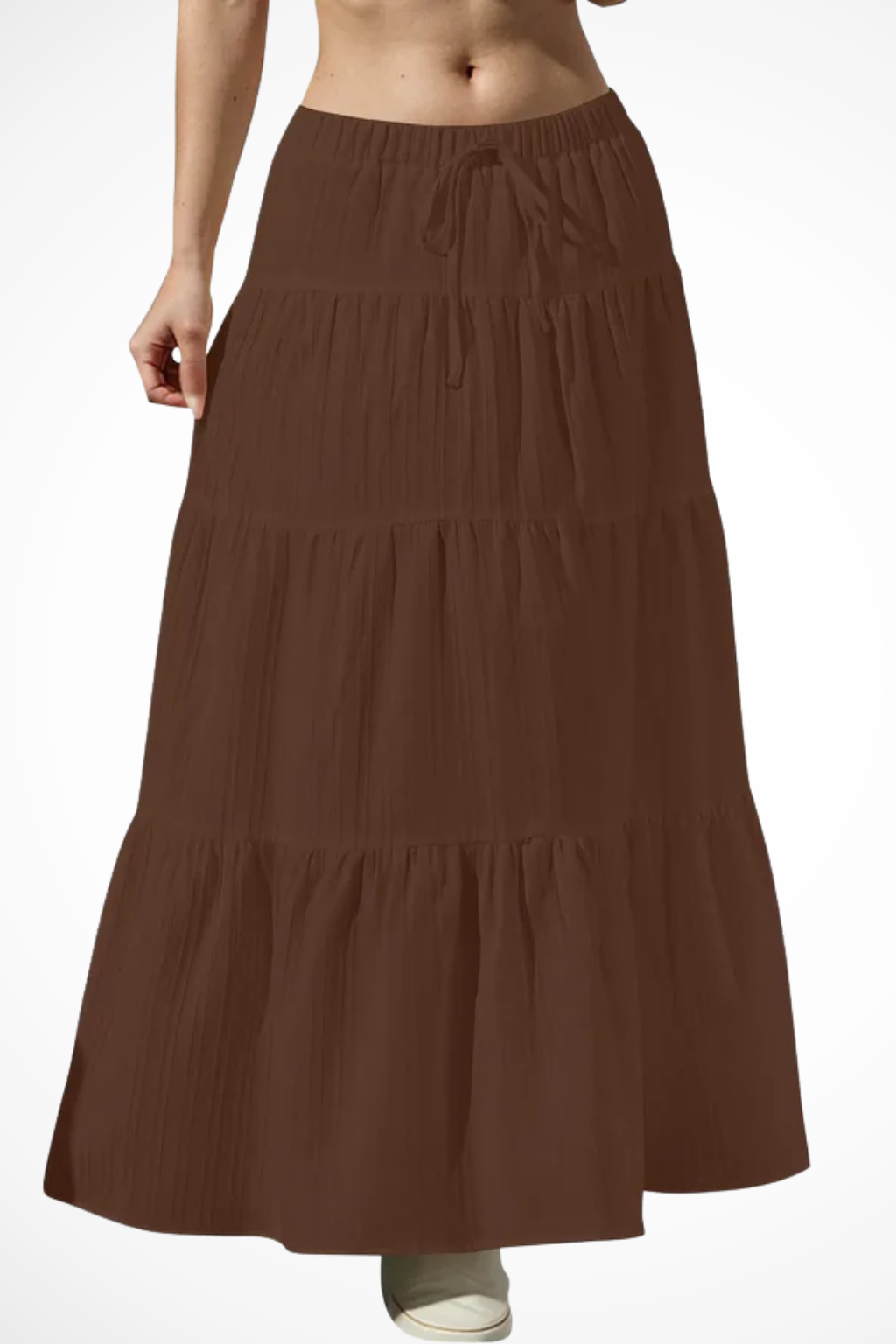 Saia de Estilo Boho com Cintura Alta Ajustável e Painéis Sobrepostos