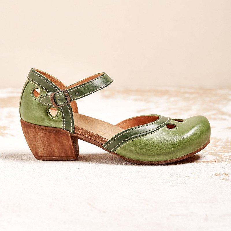 Sandale Închise cu Toc Mediu pentru Femei Pantofi Retro cu Barete Colorate