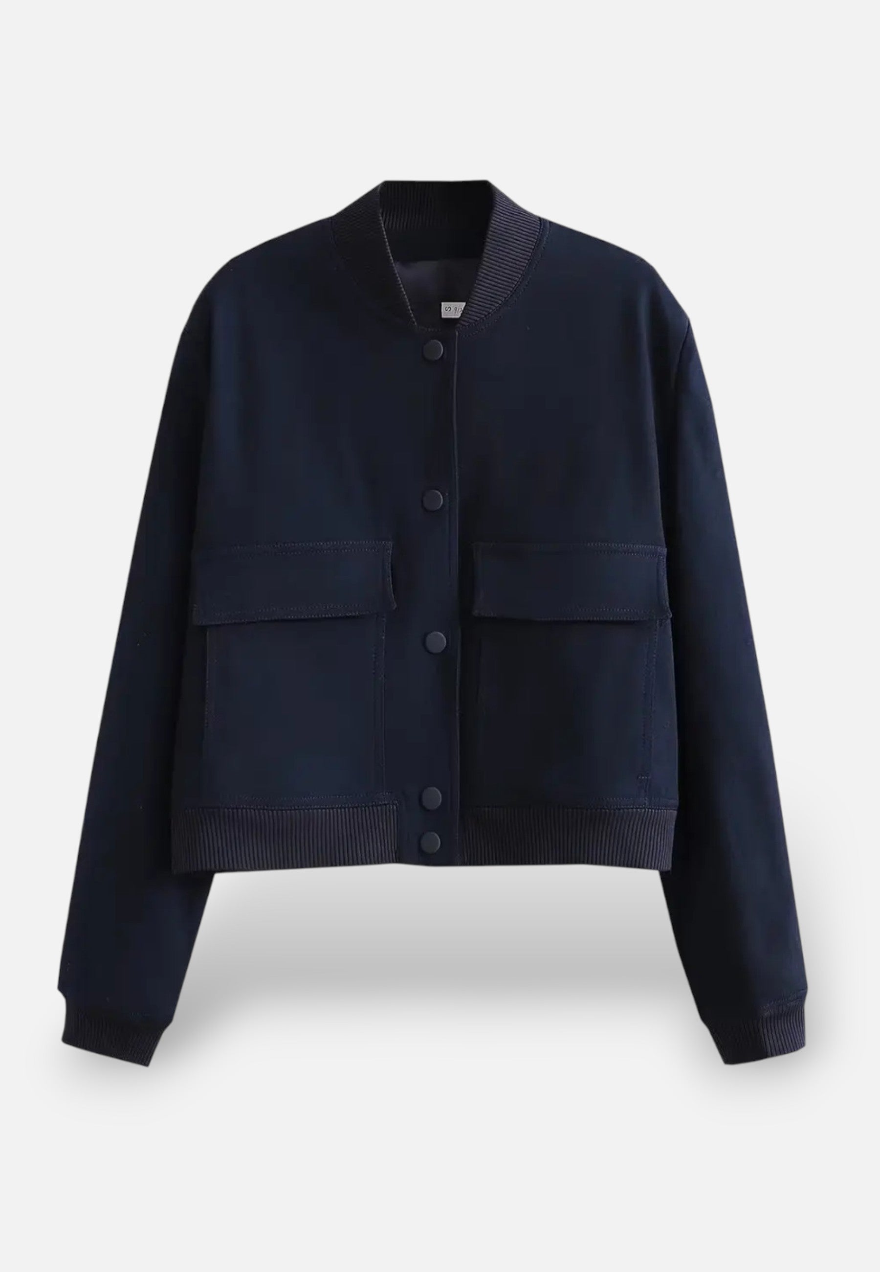 Blouson Bomber Court à Encolure en V et Fermeture à Boutonnage Simple pour Femme