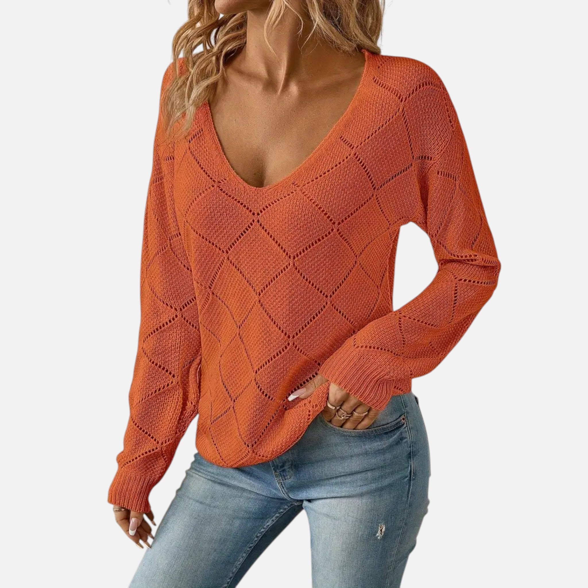 Velclairemode | Women's Loose V-Neck Sweater Fall-Winter