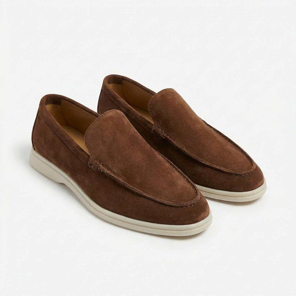 Mocassins en Daim avec Coutures Apparentes et Semelle en Caoutchouc pour Homme