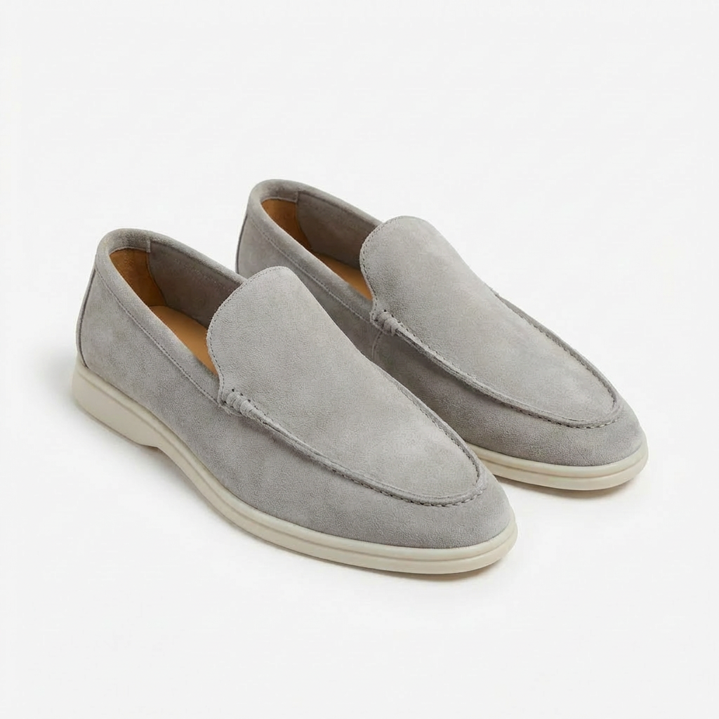 Mocassins en Daim avec Coutures Apparentes et Semelle en Caoutchouc pour Homme