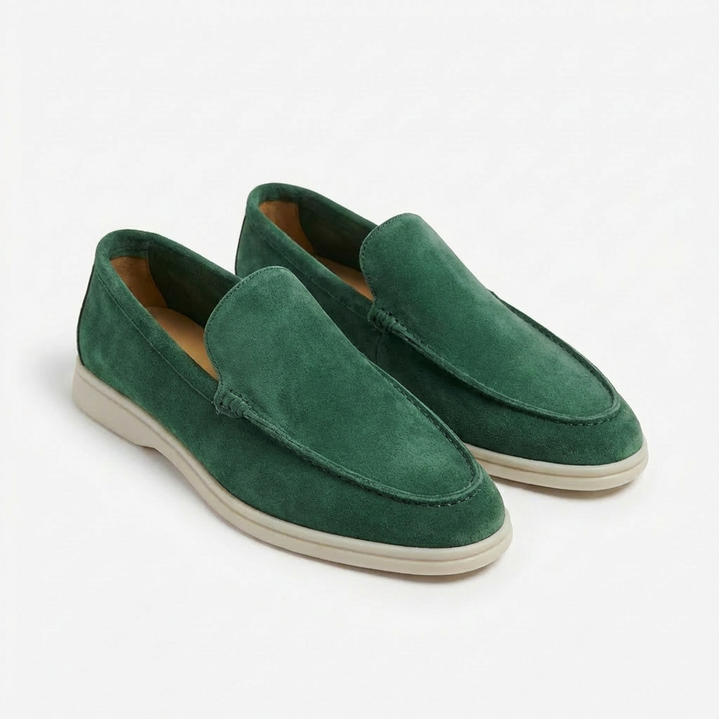 Mocassins en Daim avec Coutures Apparentes et Semelle en Caoutchouc pour Homme