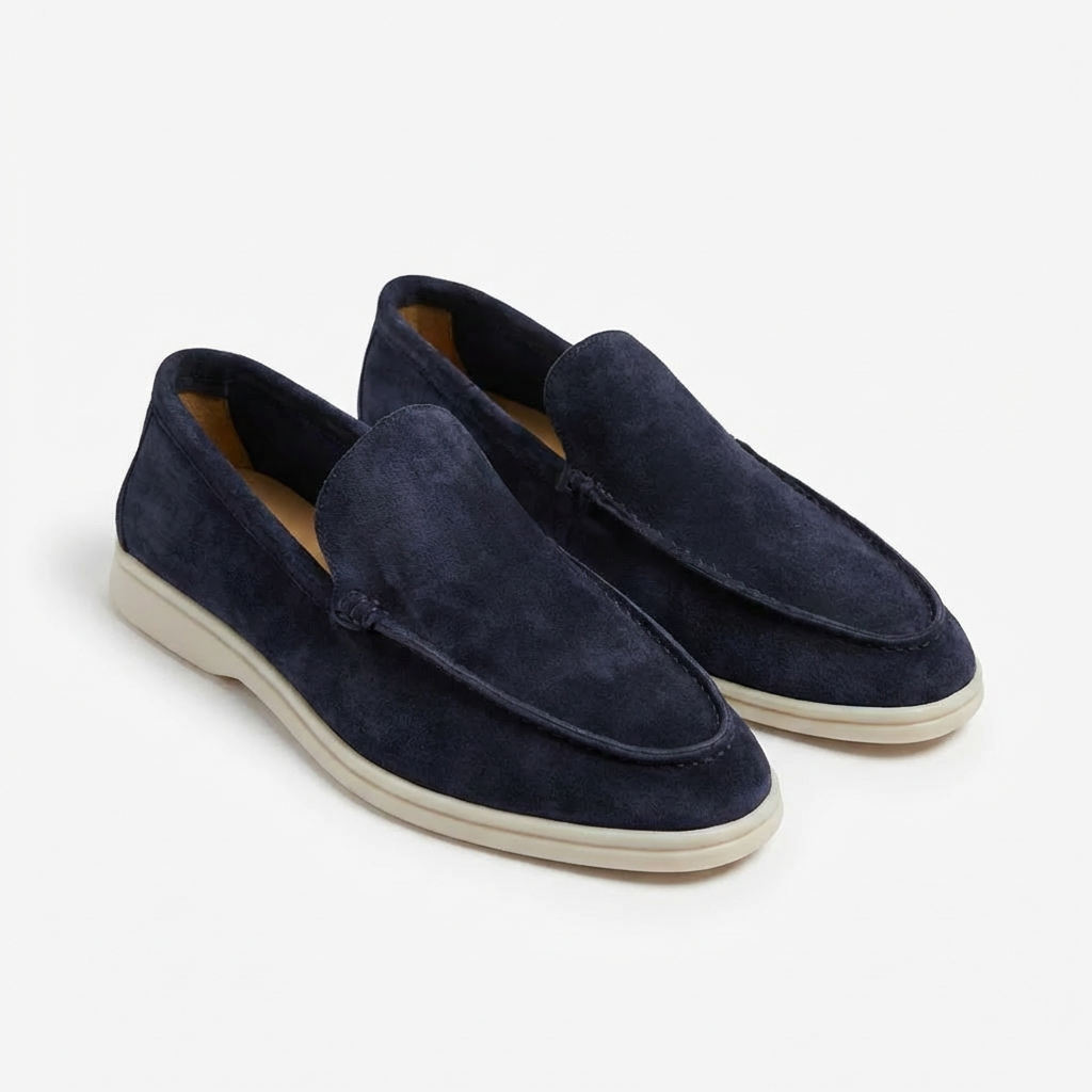 Mocassins en Daim avec Coutures Apparentes et Semelle en Caoutchouc pour Homme