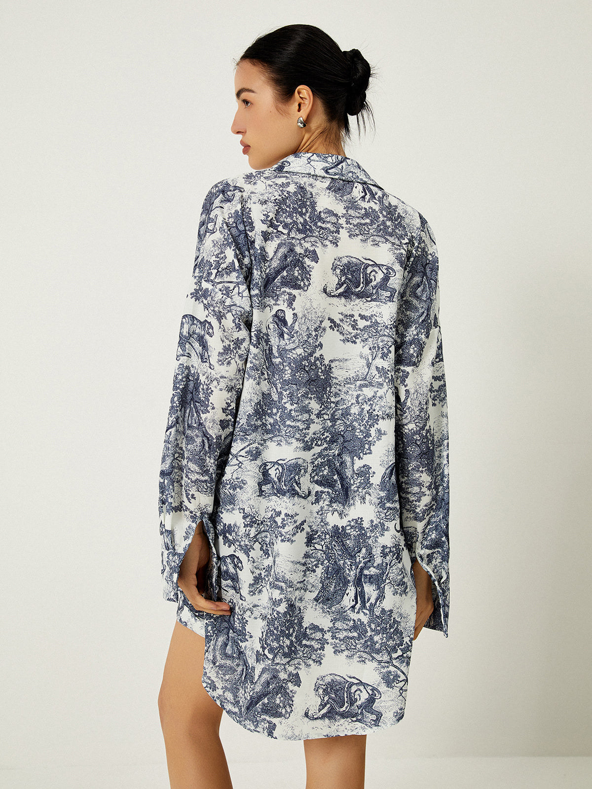 Ensemble 3 pièces imprimé pour femme avec chemise à manches longues et short