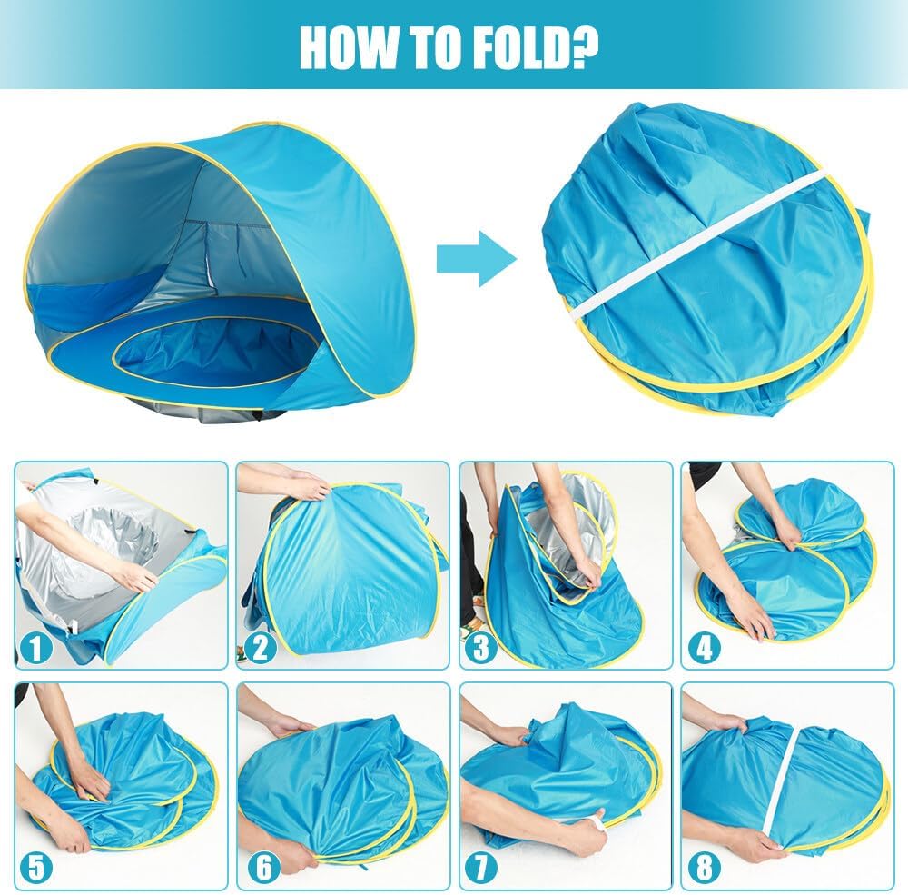 Tienda de playa para bebé con piscina integrada y protección solar